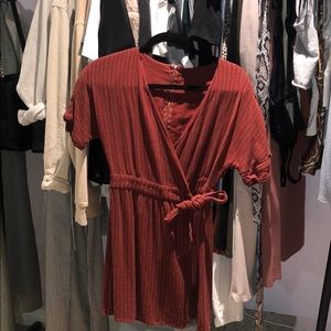 Me to We (Pacsun) Burgundy stripped wrap dress